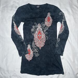 Vintage Y2K Sledge USA Shirt Grunge 3/4 Sleeve Navy Graffic Fitted Shirt Size S